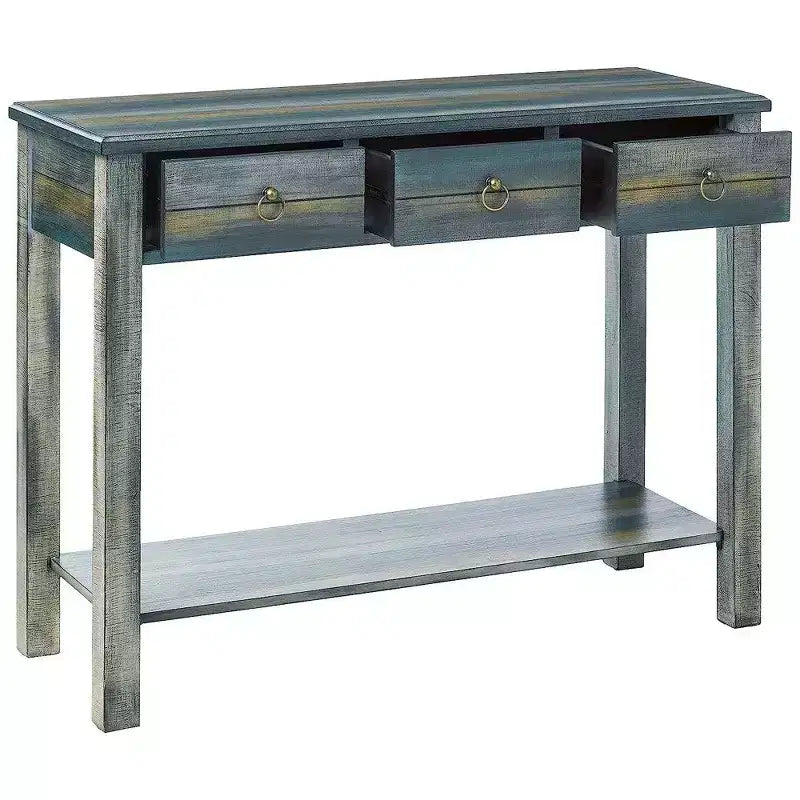 Console Table Royal Hampton, Chêne Antique et Bleu Sarcelle