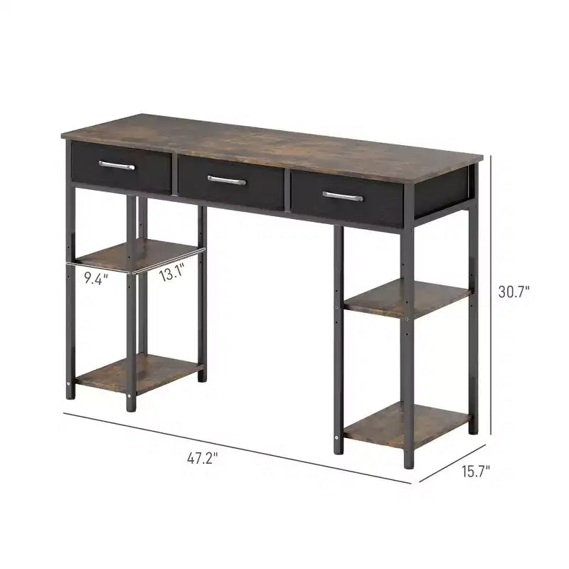 47 Petit Bureau d'Ordinateur, Bureau d'Écriture avec Tiroirs en Tissu, Bureau à Domicile avec Étagères Réglables