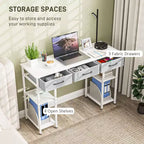 47 Petit Bureau d'Ordinateur, Bureau d'Écriture avec Tiroirs en Tissu, Bureau à Domicile avec Étagères Réglables
