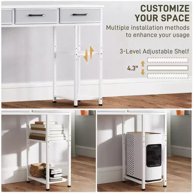 47 Petit Bureau d'Ordinateur, Bureau d'Écriture avec Tiroirs en Tissu, Bureau à Domicile avec Étagères Réglables