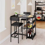Ensemble Table et Chaises de Bar pour 2 Personnes, Table de Bar Compacte 3 Pièces avec 2 Tabourets Rembourrés en PU, 3 Étagères de Rangement, Ensemble de Salle à Manger Moderne Peu Encombrant