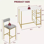 Ensemble Table et Chaises de Bar pour 2 Personnes, Table de Bar Compacte 3 Pièces avec 2 Tabourets Rembourrés en PU, 3 Étagères de Rangement, Ensemble de Salle à Manger Moderne Peu Encombrant