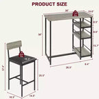 Ensemble Table et Chaises de Bar pour 2 Personnes, Table de Bar Compacte 3 Pièces avec 2 Tabourets Rembourrés en PU, 3 Étagères de Rangement, Ensemble de Salle à Manger Moderne Peu Encombrant