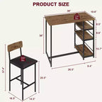 Ensemble Table et Chaises de Bar pour 2 Personnes, Table de Bar Compacte 3 Pièces avec 2 Tabourets Rembourrés en PU, 3 Étagères de Rangement, Ensemble de Salle à Manger Moderne Peu Encombrant