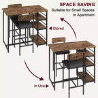 Ensemble Table et Chaises de Bar pour 2 Personnes, Table de Bar Compacte 3 Pièces avec 2 Tabourets Rembourrés en PU, 3 Étagères de Rangement, Ensemble de Salle à Manger Moderne Peu Encombrant