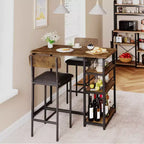 Ensemble Table et Chaises de Bar pour 2 Personnes, Table de Bar Compacte 3 Pièces avec 2 Tabourets Rembourrés en PU, 3 Étagères de Rangement, Ensemble de Salle à Manger Moderne Peu Encombrant