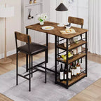 Ensemble Table et Chaises de Bar pour 2 Personnes, Table de Bar Compacte 3 Pièces avec 2 Tabourets Rembourrés en PU, 3 Étagères de Rangement, Ensemble de Salle à Manger Moderne Peu Encombrant