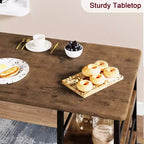 Ensemble Table et Chaises de Bar pour 2 Personnes, Table de Bar Compacte 3 Pièces avec 2 Tabourets Rembourrés en PU, 3 Étagères de Rangement, Ensemble de Salle à Manger Moderne Peu Encombrant