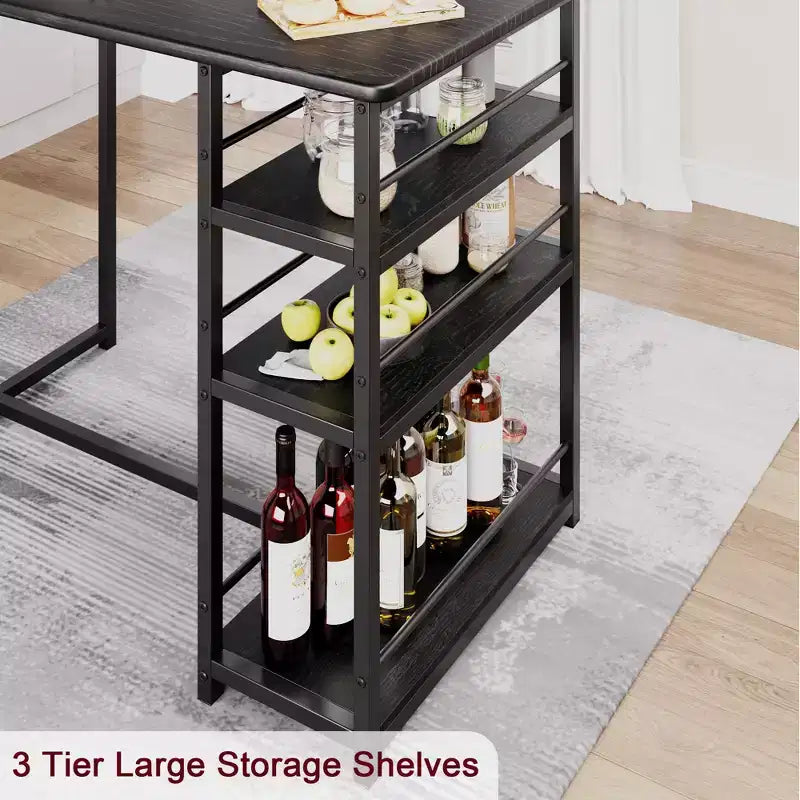 Ensemble Table et Chaises de Bar pour 2 Personnes, Table de Bar Compacte 3 Pièces avec 2 Tabourets Rembourrés en PU, 3 Étagères de Rangement, Ensemble de Salle à Manger Moderne Peu Encombrant