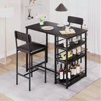 Ensemble Table et Chaises de Bar pour 2 Personnes, Table de Bar Compacte 3 Pièces avec 2 Tabourets Rembourrés en PU, 3 Étagères de Rangement, Ensemble de Salle à Manger Moderne Peu Encombrant