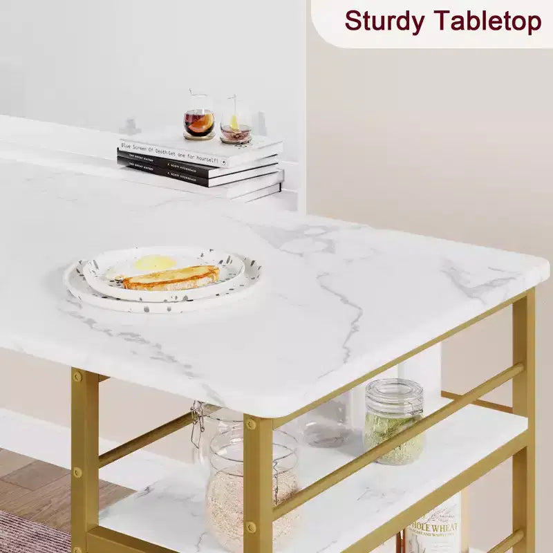 Ensemble Table et Chaises de Bar pour 2 Personnes, Table de Bar Compacte 3 Pièces avec 2 Tabourets Rembourrés en PU, 3 Étagères de Rangement, Ensemble de Salle à Manger Moderne Peu Encombrant