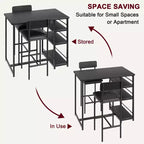 Ensemble Table et Chaises de Bar pour 2 Personnes, Table de Bar Compacte 3 Pièces avec 2 Tabourets Rembourrés en PU, 3 Étagères de Rangement, Ensemble de Salle à Manger Moderne Peu Encombrant