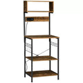 Kitchen Bakers Rack with Power Outlet, USB Charger, Microwave Stand Bar with Adjustable Shelves, 5 Hooks for Spices, Pots and Pans