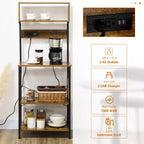 Étagère de cuisine pour boulanger avec prise de courant, chargeur USB, support de micro-ondes avec étagères réglables, 5 crochets pour épices, casseroles et poêles