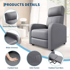 Fauteuil inclinable pour adultes, fauteuil de lecture rembourré avec poche latérale, canapé simple réglable, siège de cinéma maison pour salon