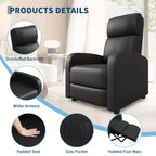 Fauteuil inclinable pour adultes, fauteuil de lecture rembourré avec poche latérale, canapé simple réglable, siège de cinéma maison pour salon