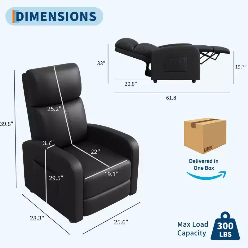 Fauteuil inclinable pour adultes, fauteuil de lecture rembourré avec poche latérale, canapé simple réglable, siège de cinéma maison pour salon