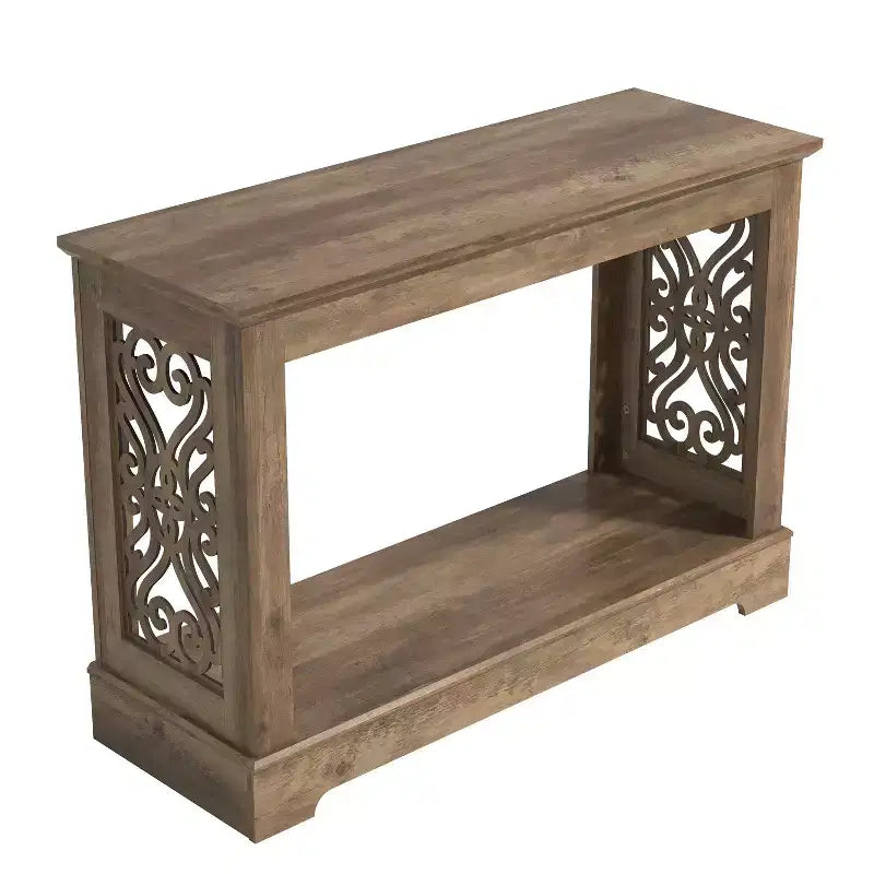 Console Galano avec panneaux latéraux découpés au laser en chêne noueux, 42,1 L x 14,8 P x 29,1 H