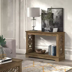 Console Galano avec panneaux latéraux découpés au laser en chêne noueux, 42,1 L x 14,8 P x 29,1 H