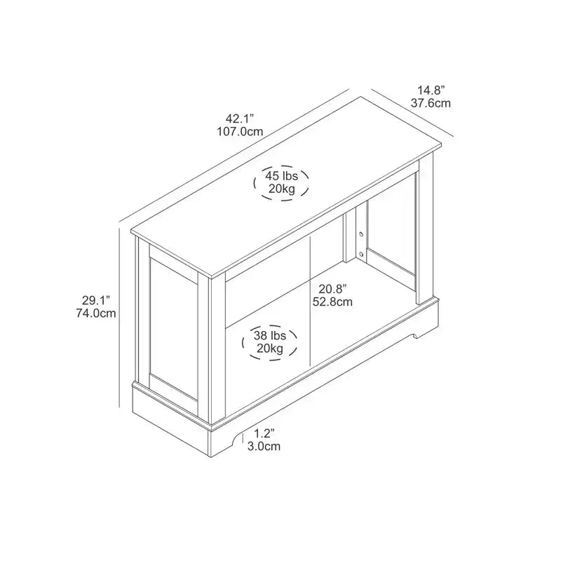 Console Galano avec panneaux latéraux découpés au laser en chêne noueux, 42,1 L x 14,8 P x 29,1 H