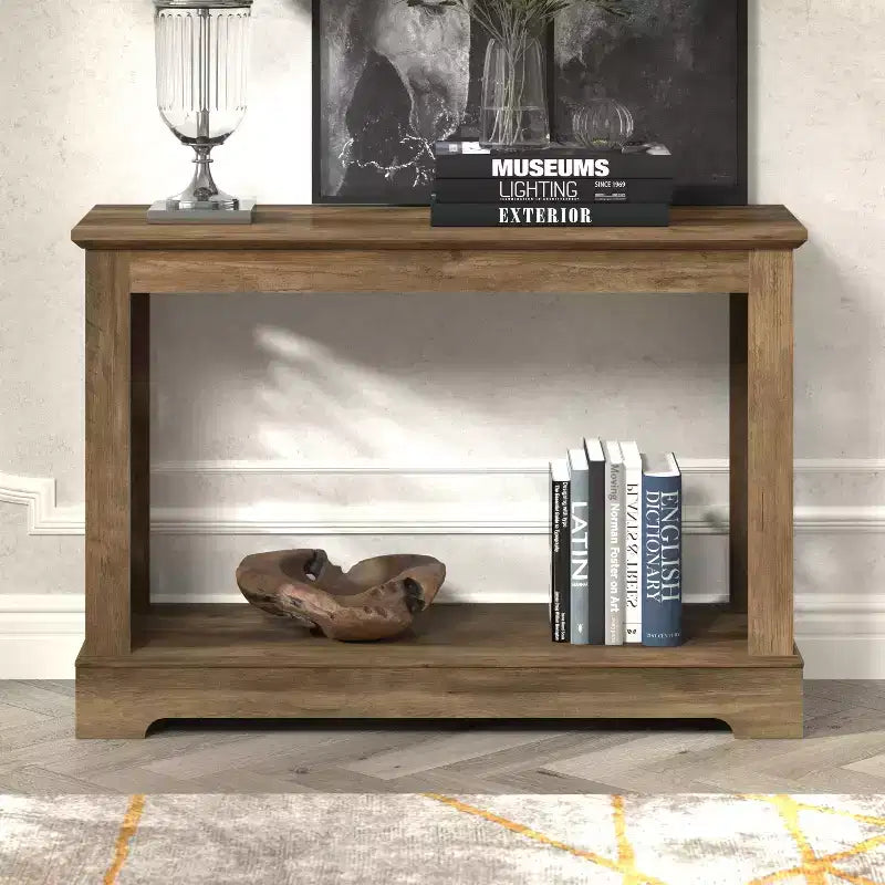Console Galano avec panneaux latéraux découpés au laser en chêne noueux, 42,1 L x 14,8 P x 29,1 H