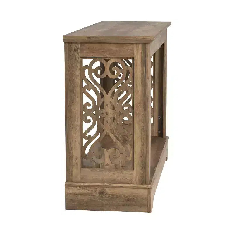 Console Galano avec panneaux latéraux découpés au laser en chêne noueux, 42,1 L x 14,8 P x 29,1 H