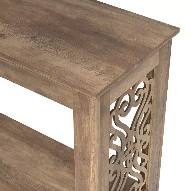 Console Galano avec panneaux latéraux découpés au laser en chêne noueux, 42,1 L x 14,8 P x 29,1 H