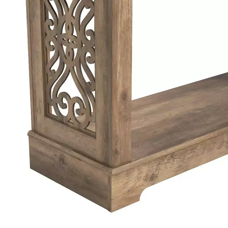 Console Galano avec panneaux latéraux découpés au laser en chêne noueux, 42,1 L x 14,8 P x 29,1 H