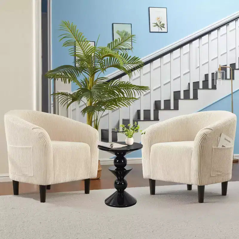 Fauteuil club en velours côtelé Accent Barrel, fauteuil élégant avec dossier confortable pour le salon, la chambre, la salle de réception, le bureau (beige)