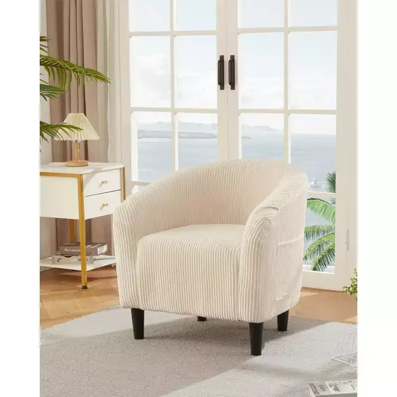 Fauteuil club en velours côtelé Accent Barrel, fauteuil élégant avec dossier confortable pour le salon, la chambre, la salle de réception, le bureau (beige)