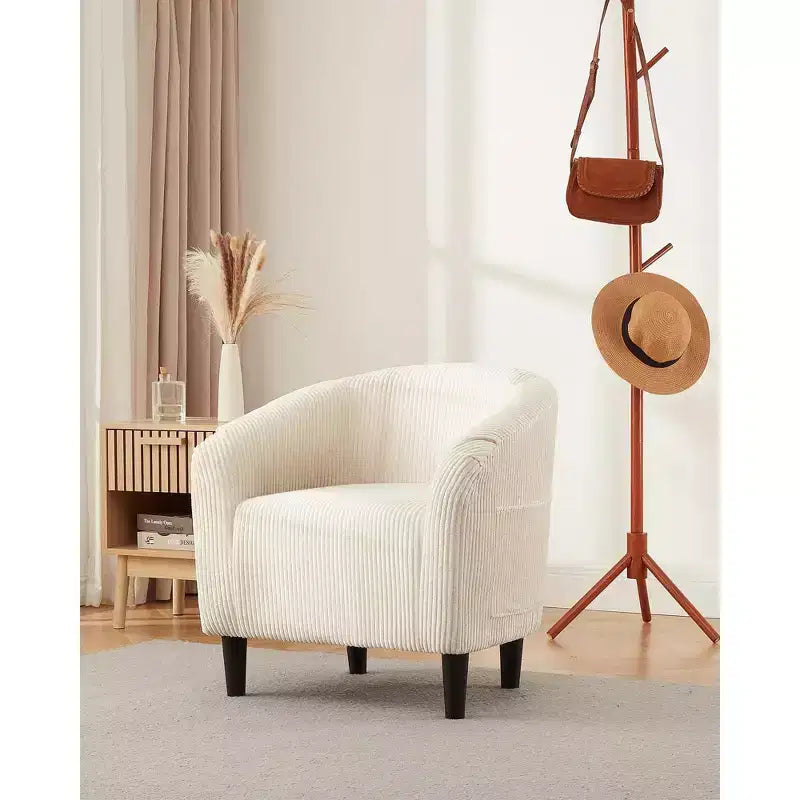 Fauteuil club en velours côtelé Accent Barrel, fauteuil élégant avec dossier confortable pour le salon, la chambre, la salle de réception, le bureau (beige)