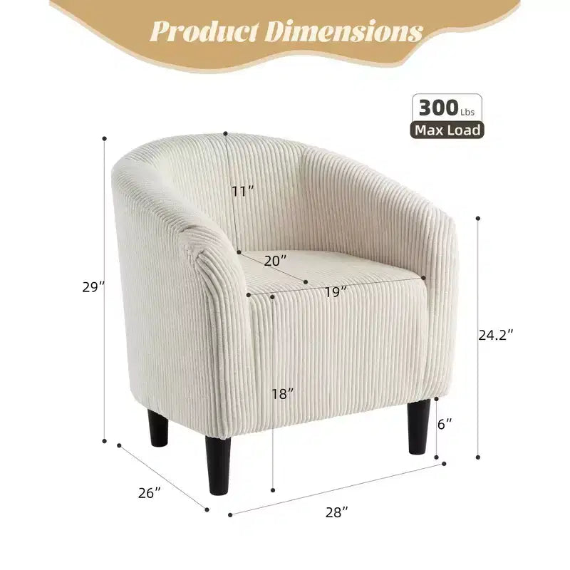 Fauteuil club en velours côtelé Accent Barrel, fauteuil élégant avec dossier confortable pour le salon, la chambre, la salle de réception, le bureau (beige)