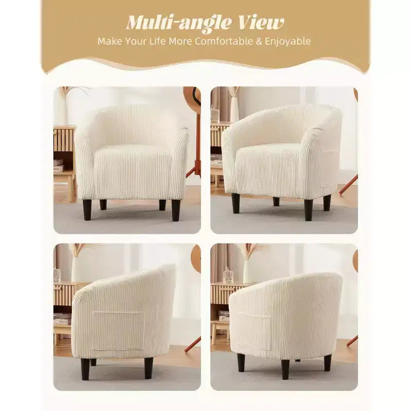 Fauteuil club en velours côtelé Accent Barrel, fauteuil élégant avec dossier confortable pour le salon, la chambre, la salle de réception, le bureau (beige)