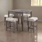 Royal Hampton 5 Piece Counter Height Table Set with 4 Stools, Beige Fabric, Gray Wood