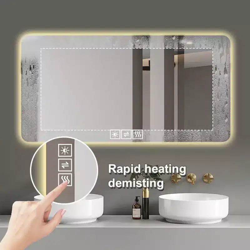 Miroir de courtoisie de salle de bain à LED de 28 x 60 pouces avec trois couleurs dimmables et fonction anti-buée à une touche