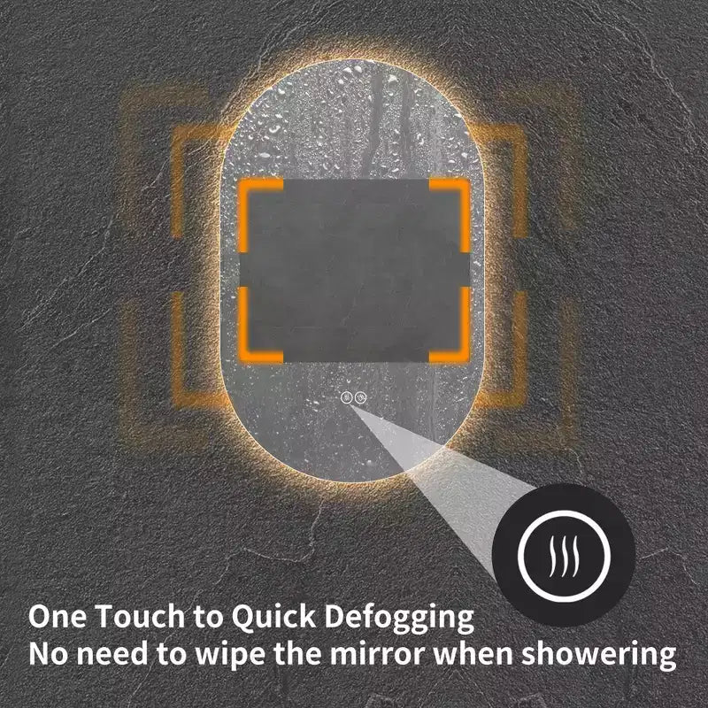 Miroir de courtoisie de salle de bain mural intelligent avec écran tactile LED, anti-buée, 48 x 30 pouces
