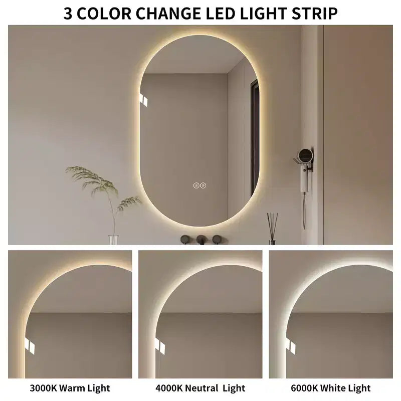 Miroir de courtoisie de salle de bain mural intelligent avec écran tactile LED, anti-buée, 48 x 30 pouces