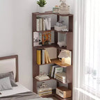 Étagère d'angle en forme de L à 6 niveaux Okak, bibliothèque d'affichage en bois avec dispositif anti-basculement pour bureau à domicile, étude