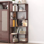 Étagère d'angle en forme de L à 6 niveaux Okak, bibliothèque d'affichage en bois avec dispositif anti-basculement pour bureau à domicile, étude