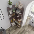 Étagère d'angle en forme de L à 6 niveaux Okak, bibliothèque d'affichage en bois avec dispositif anti-basculement pour bureau à domicile, étude
