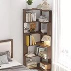 Étagère d'angle en forme de L à 6 niveaux Okak, bibliothèque d'affichage en bois avec dispositif anti-basculement pour bureau à domicile, étude