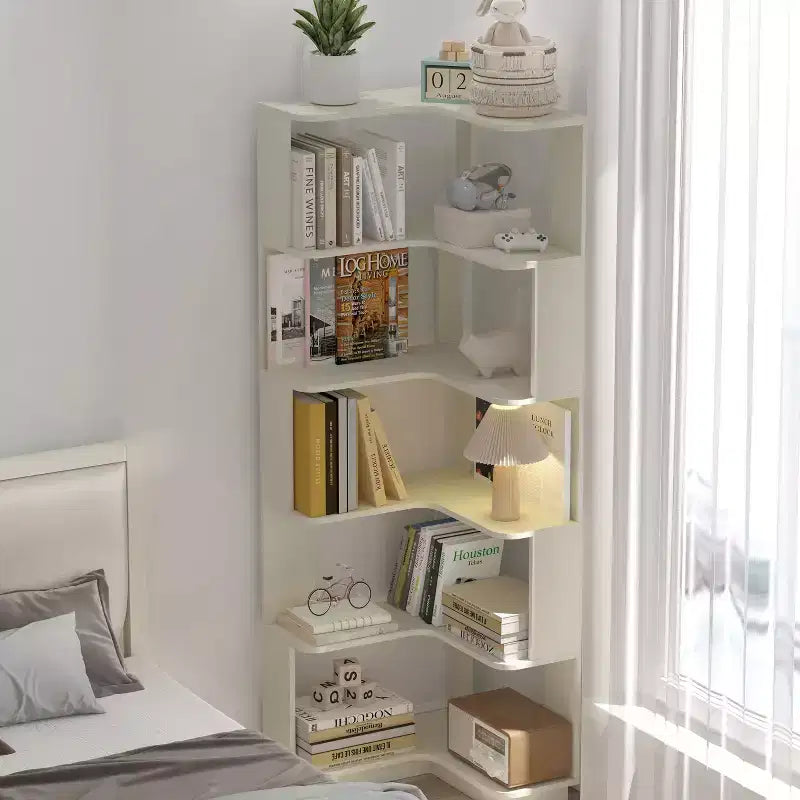 Étagère d'angle en forme de L à 6 niveaux Okak, bibliothèque d'affichage en bois avec dispositif anti-basculement pour bureau à domicile, étude