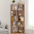 Étagère d'angle en forme de L à 6 niveaux Okak, bibliothèque d'affichage en bois avec dispositif anti-basculement pour bureau à domicile, étude