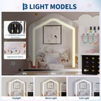 Coiffeuse pour enfants avec miroir lumineux, coiffeuse et tabouret pour petites filles, ensemble de table de maquillage pour tout-petits et ensemble de jeu de maquillage pour les filles de 3 à 8 ans
