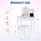 Coiffeuse pour enfants avec miroir lumineux, coiffeuse et tabouret pour petites filles, ensemble de table de maquillage pour tout-petits et ensemble de jeu de maquillage pour les filles de 3 à 8 ans