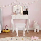 Coiffeuse pour enfants avec miroir lumineux, coiffeuse et tabouret pour petites filles, ensemble de table de maquillage pour tout-petits et ensemble de jeu de maquillage pour les filles de 3 à 8 ans
