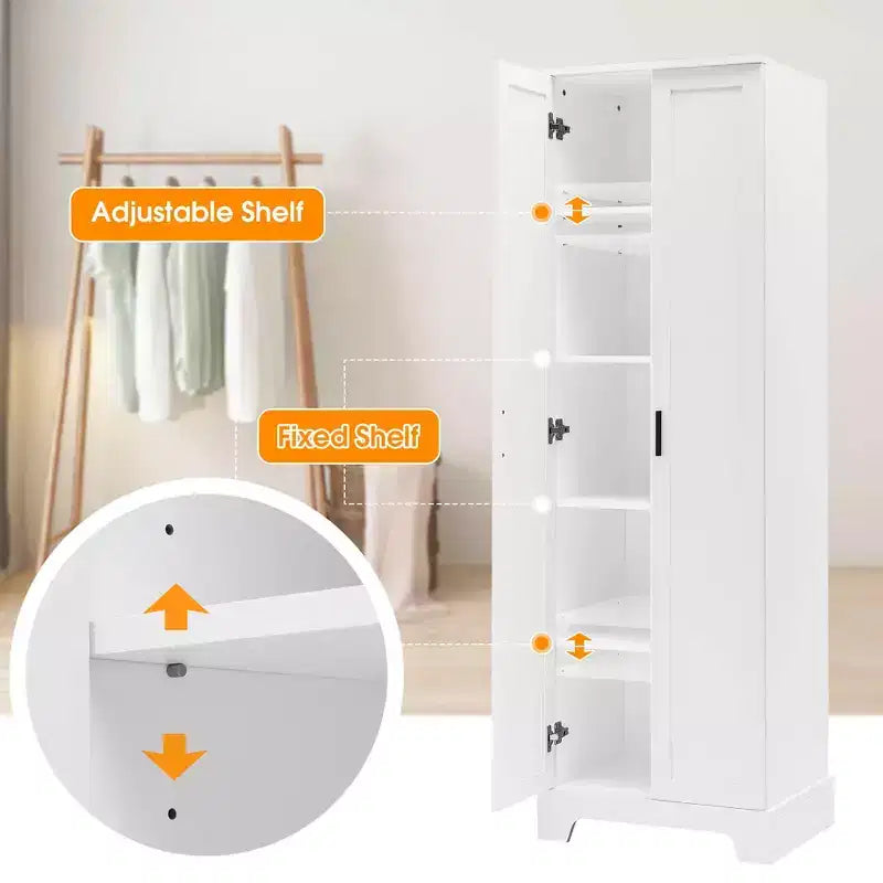 MAYEERTY Meuble de Rangement Blanc 2 Portes Étagère Réglable MDF
