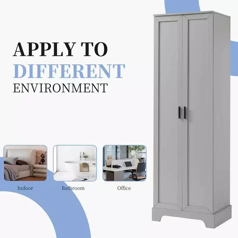 MAYEERTY Meuble de Rangement Blanc 2 Portes Étagère Réglable MDF