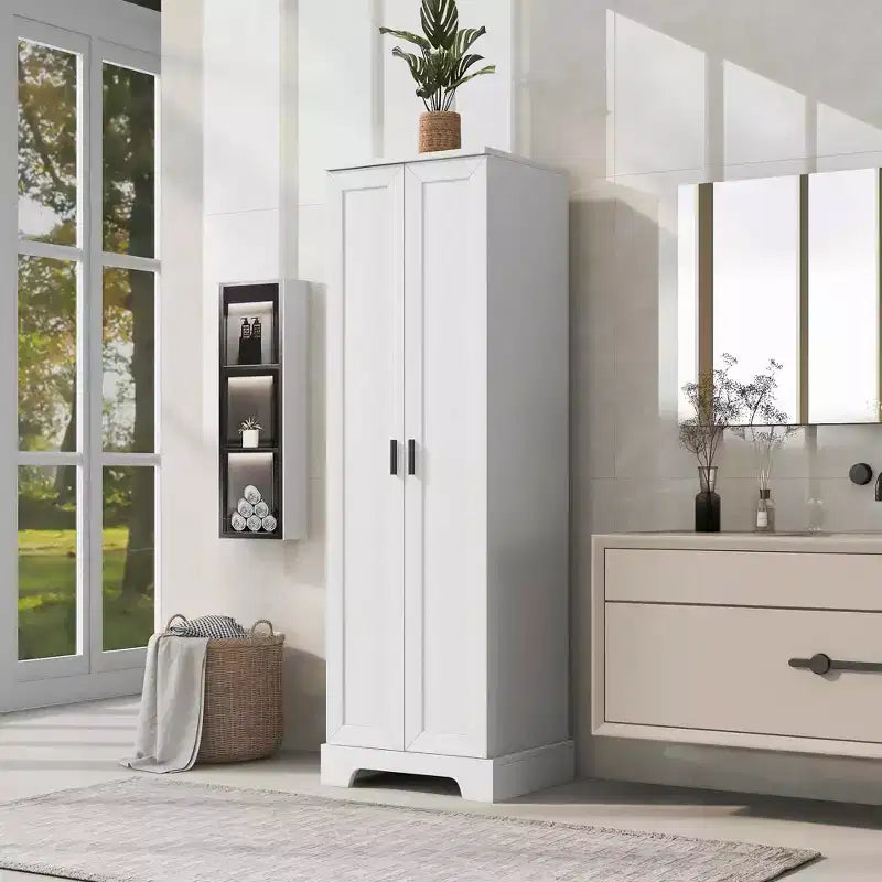 MAYEERTY Meuble de Rangement Blanc 2 Portes Étagère Réglable MDF