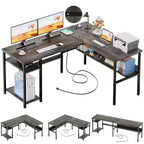 Besiost Bureau d'angle en L de 119,4 cm avec rangements, prises de courant, ports USB, bureau réversible pour ordinateur